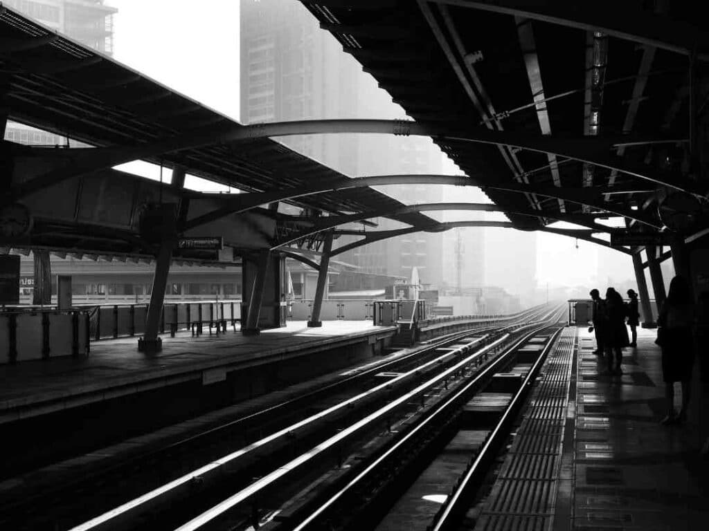 Railway station in black and white