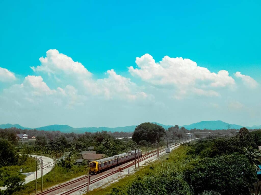 interlocking systems -train on track with blue sky